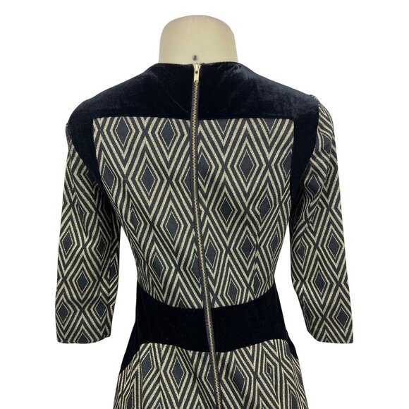 The Limited Black & Tan Diamond Pattern Dress 3/4 Sleeve Size 0 - Picture 5 of 8